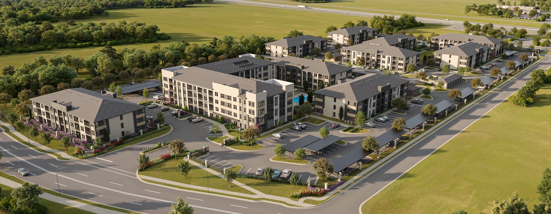 a large building with a parking lot
