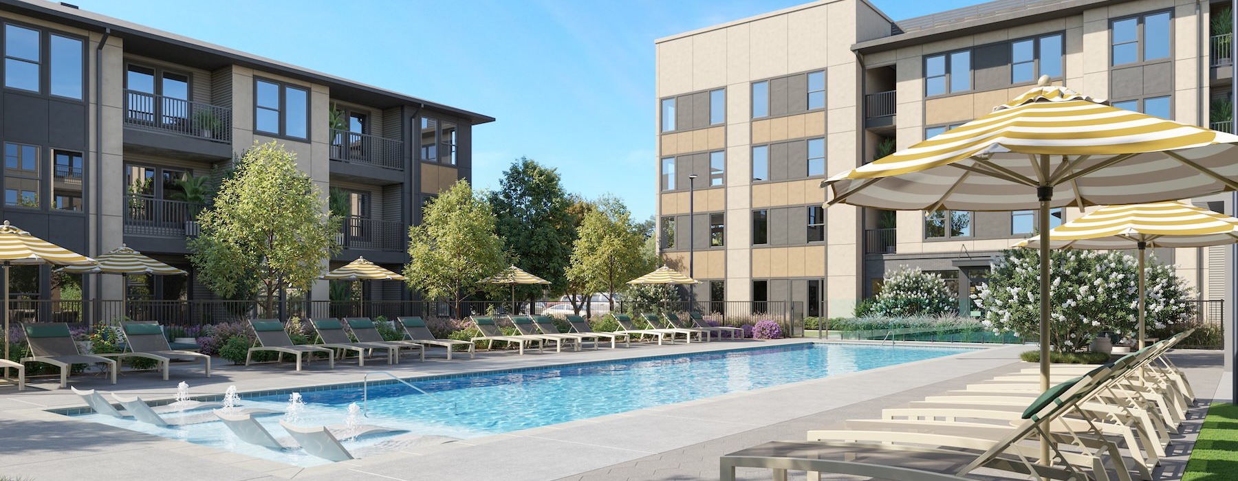 a swimming pool in a courtyard