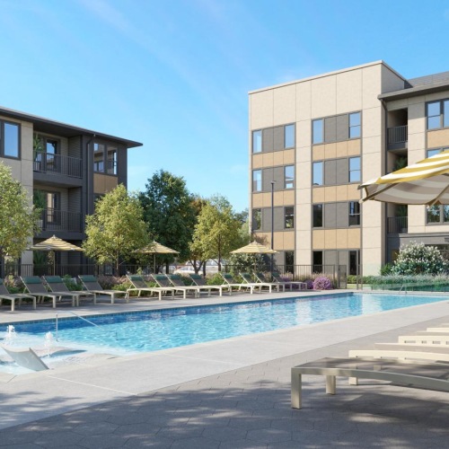a swimming pool in a courtyard
